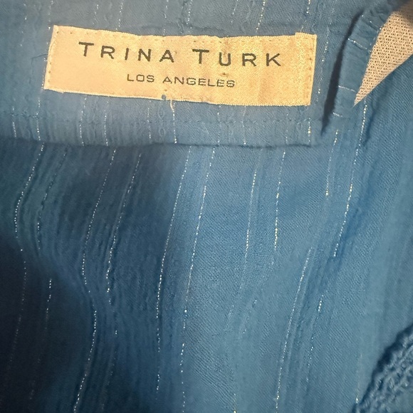 Trina Turk Relaxed Blue 3/4 Sleeve Smocked Tunic Bohemian size Large - Picture 4 of 8